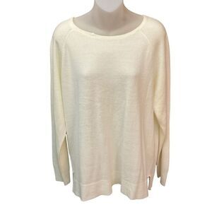 Nordstrom Sweet Romeo Sweater Round Neck Cream Hen Side Slit Vents Women Large